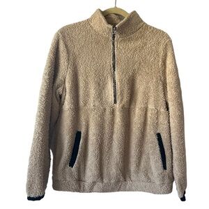 Tan Teddy Quarter Zip Mock Neck Pull Over Sweater- Size Medium